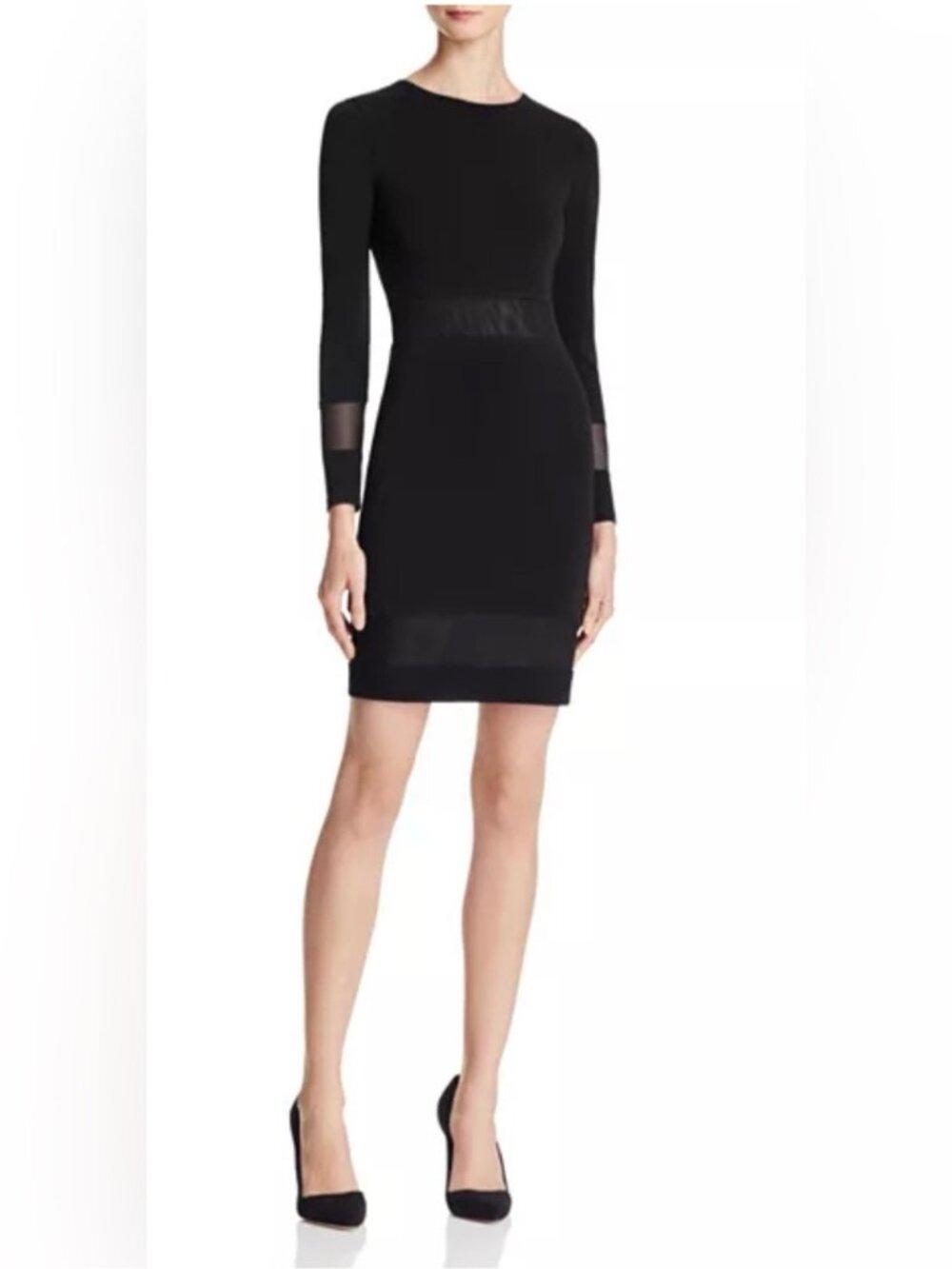 Alice + Olivia Madie black mesh inlet long sleeve dress - Picture 6 of 16
